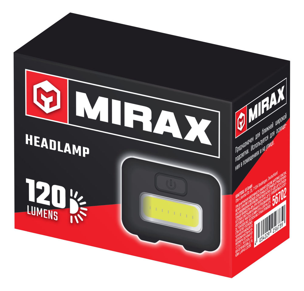 Налобный фонарь 120 лм, 3 режима, 3ААА MIRAX 56702