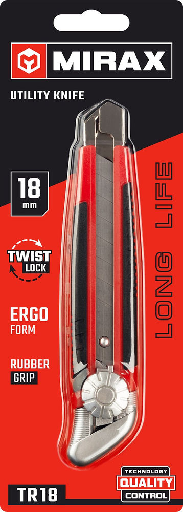 Нож обрезиненный с винтовым фиксатором 18 мм MIRAX 09128