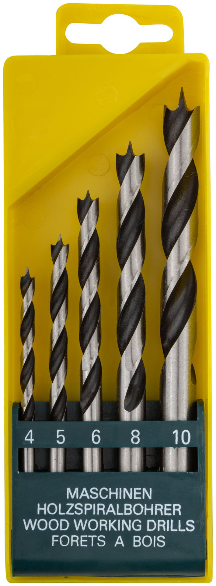 Набор сверл по дереву, CrV Профи, пластиковый бокс, 5 шт. (4-5-6-8-10 мм) (36099)