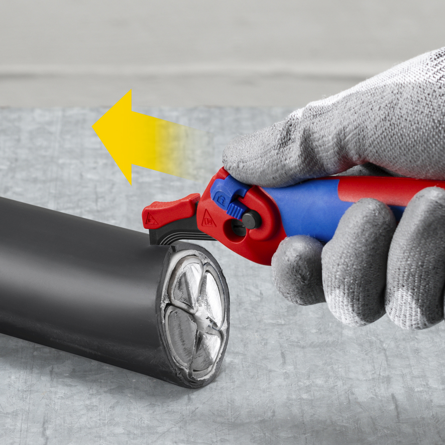 Нож для кабеля с пяткой, с трещоткой, 146 мм, 2К ручка (KN-1650145SB)