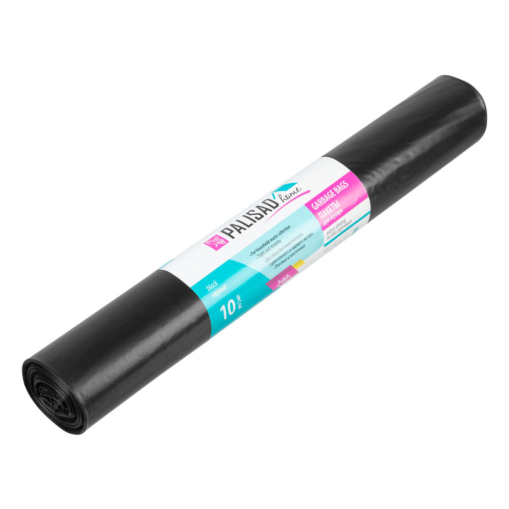 Пакеты для мусора 240 л x 10 шт., ПВД особопрочные черные, длинный ролик, Home Palisad (927305)