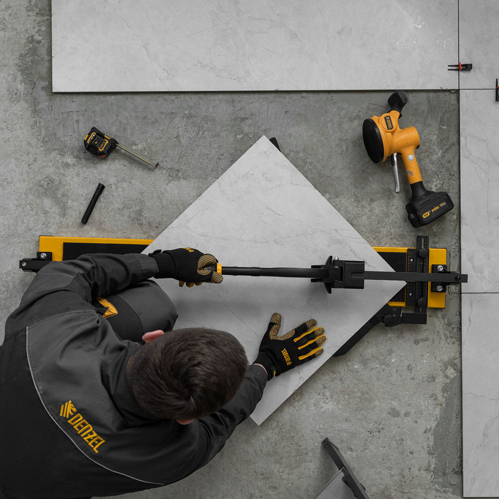 Плиткорез рельсовый 1000х16мм, каретка на подш., стальная станина, усил. рукоятка-пенал Denzel (877018)