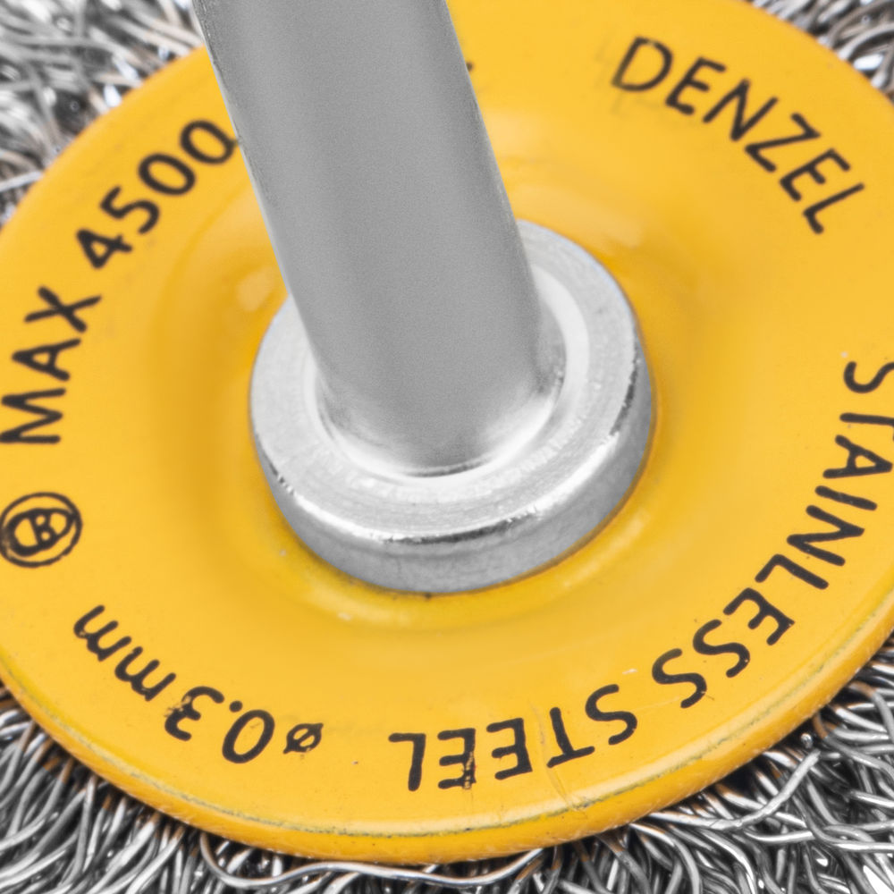 Щетка для дрели, 50 мм, Плоская, со шпилькой, нержавеющая витая проволока Denzel (744623)