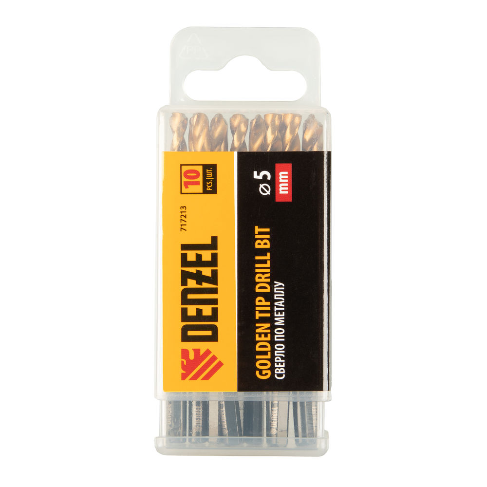 Сверло по металлу, 5 мм, HSS-Tin, Golden Tip, 10 шт. Denzel (717213)