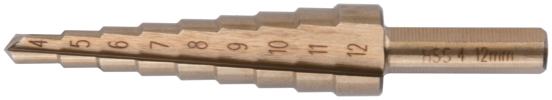 Сверло ступенчатое HSS Co5% ( Р6М5К5 ) по металлу, 9 ступеней, 4-12 мм