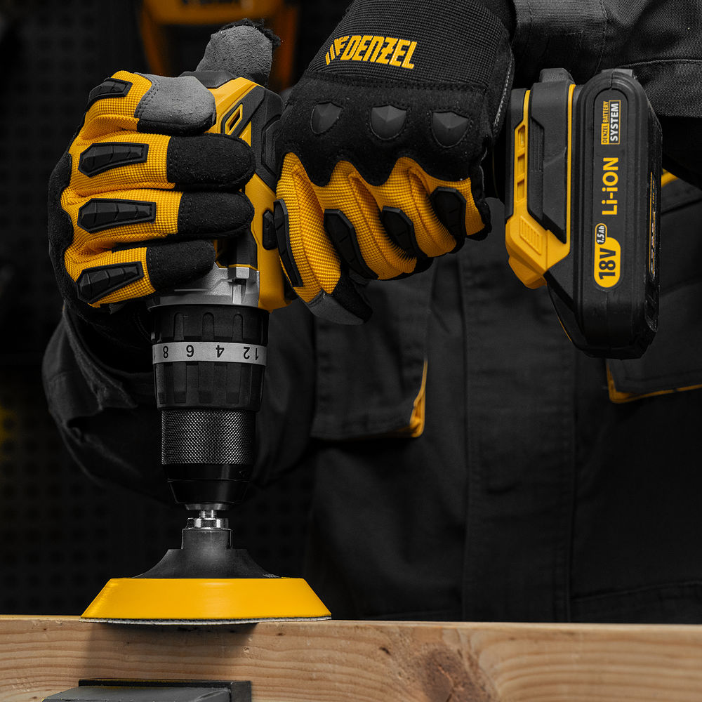 Тарелка опорная для дрели и УШМ с липучкой, 115 мм, мягкая, с адаптером c М14 на d8 Denzel (76247)