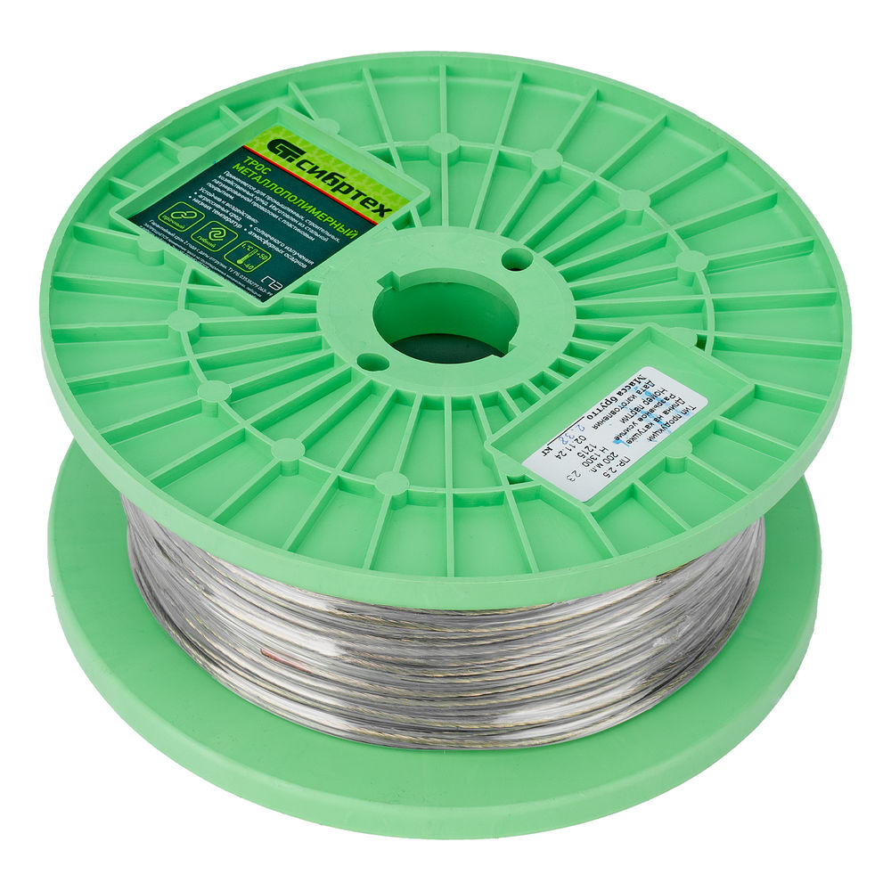 Трос металлополимерный прозрачный ПР-2.5, толщина 2.5 мм, катушка 200 метров Сибртех (47626)