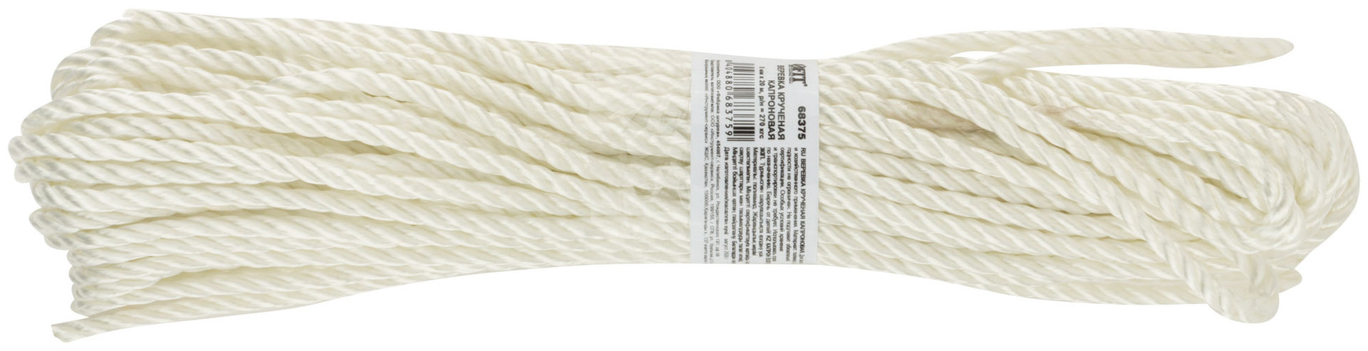 Веревка крученая капроновая 5 мм х 20 м, р/н= 270 кгс (68375)