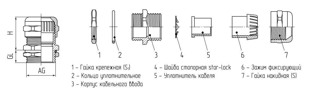 Ввод кабельный латунный MGM-EMC 25 (12-16 мм) (Fortisflex) (89323)