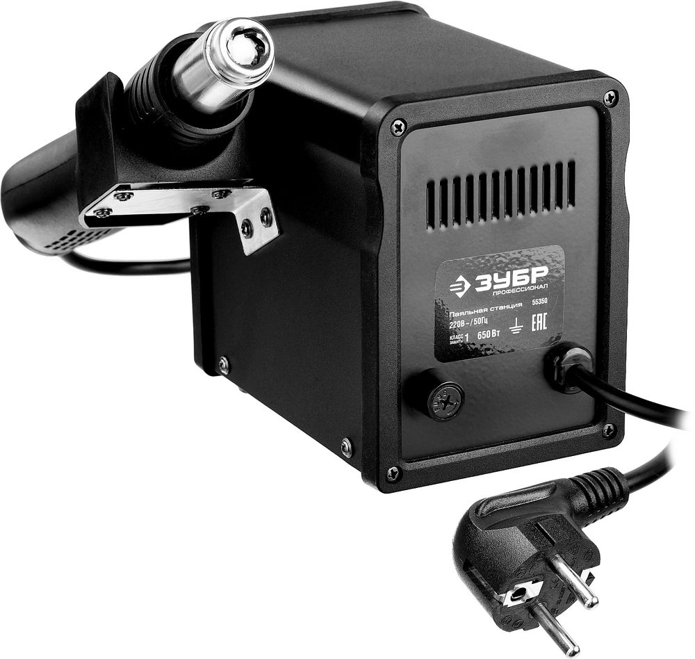 Паяльная станция термовоздушная цифровая 650 Вт, 100-500°C, 120 л/мин, 3 насадки, керамический нагреватель Профессионал ЗУБР ПСТ-650 55350