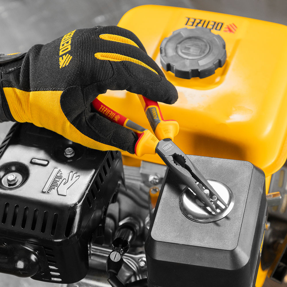 Длинногубцы прямые, диэлектрические рукоятки до 1000 В, трехкомпонентные рукоятки, 205мм Denzel (17305)