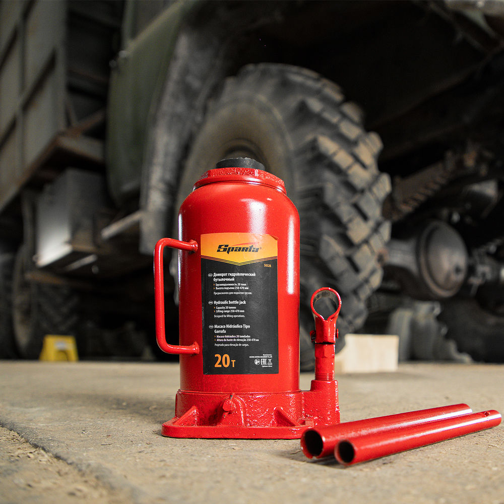 Домкрат гидравлический бутылочный, 20 т, h подъема 250-470 мм Sparta (50328)