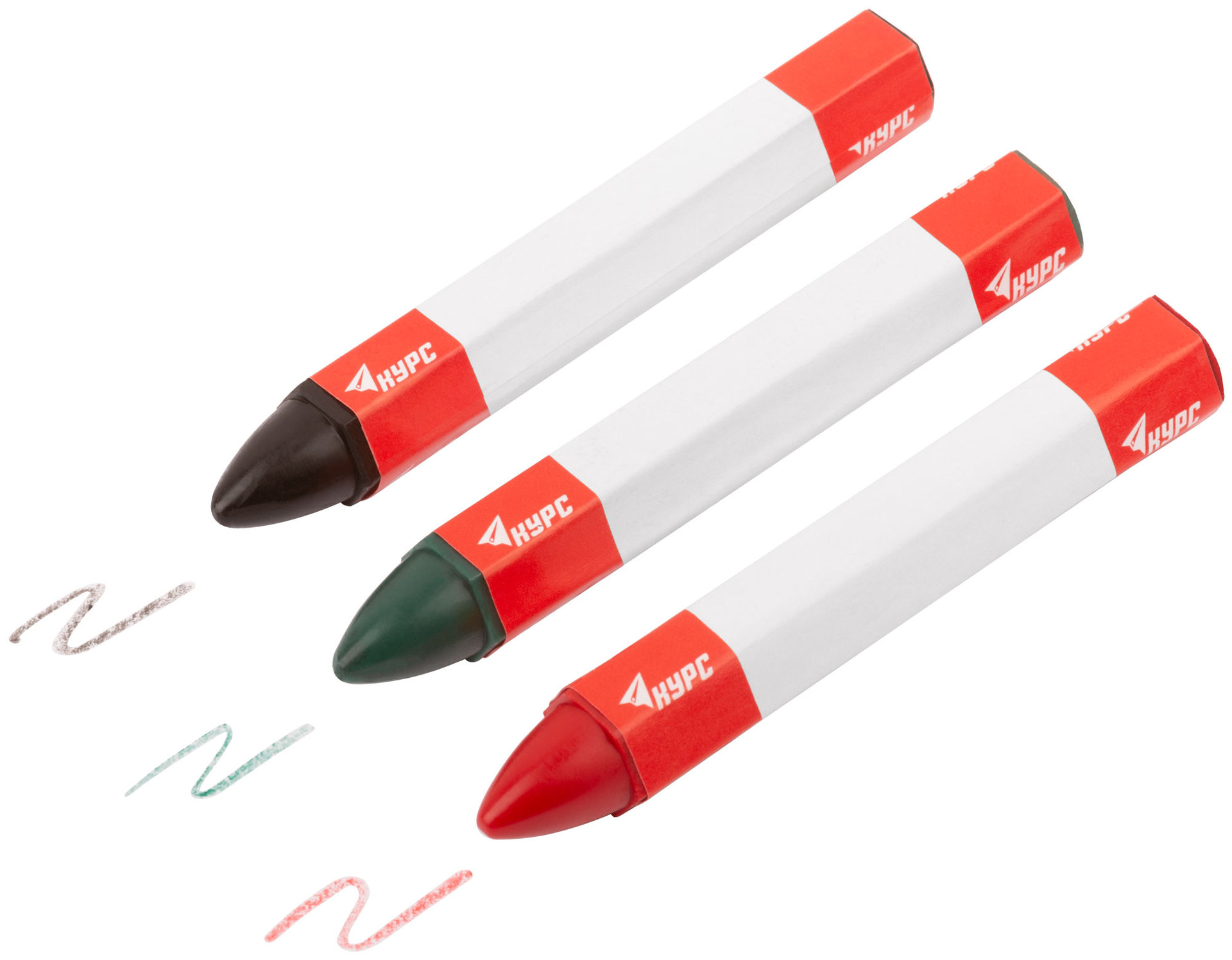 Карандаши разметочные восковые, набор 3 шт.( черный / зеленый / красный ), 95 мм (04390)