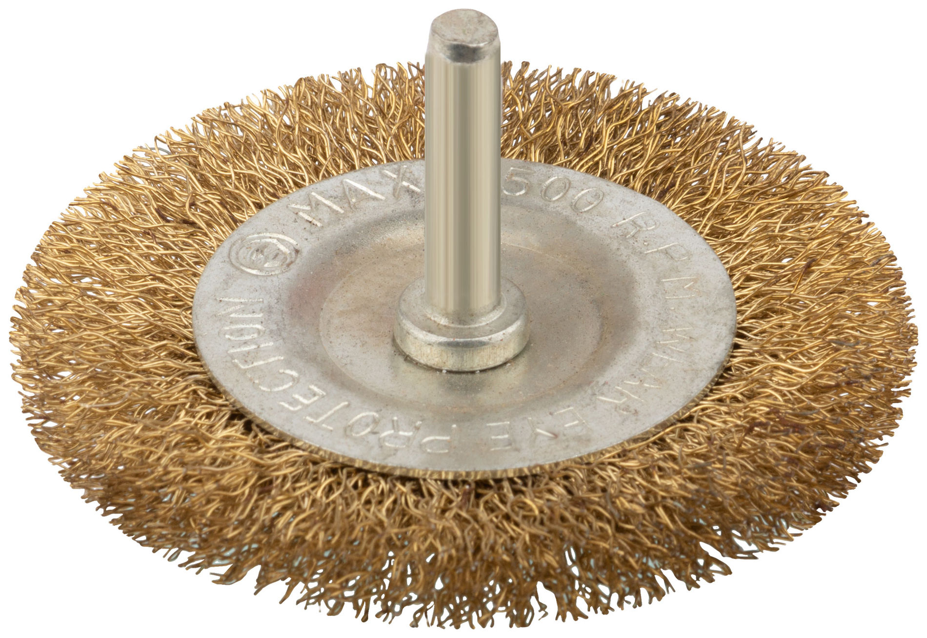 Корщетка дисковая прямая, со шпилькой, стальная латунированная волнистая проволока 75 мм (38464)