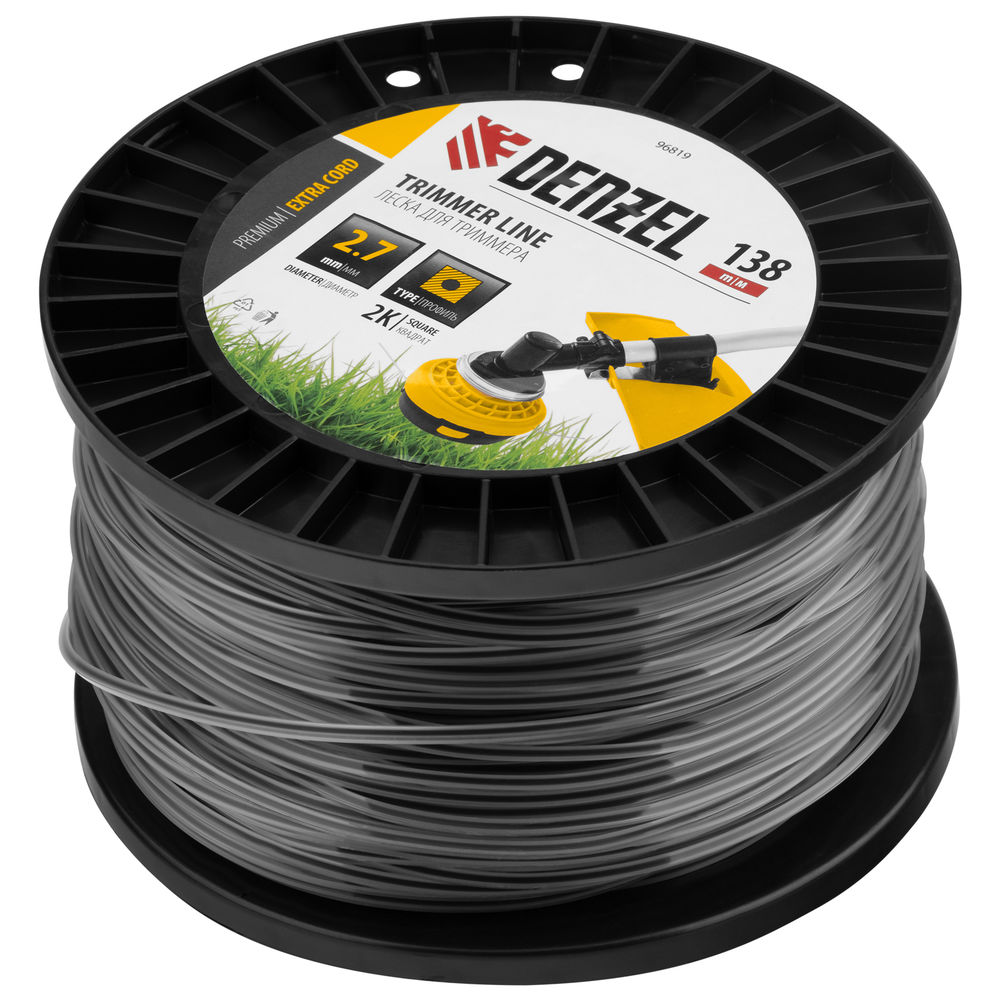 Леска для триммера двухкомпонентная квадрат, 2,7мм х 138м, на DIN катушке EXTRA CORD Denzel (96819)
