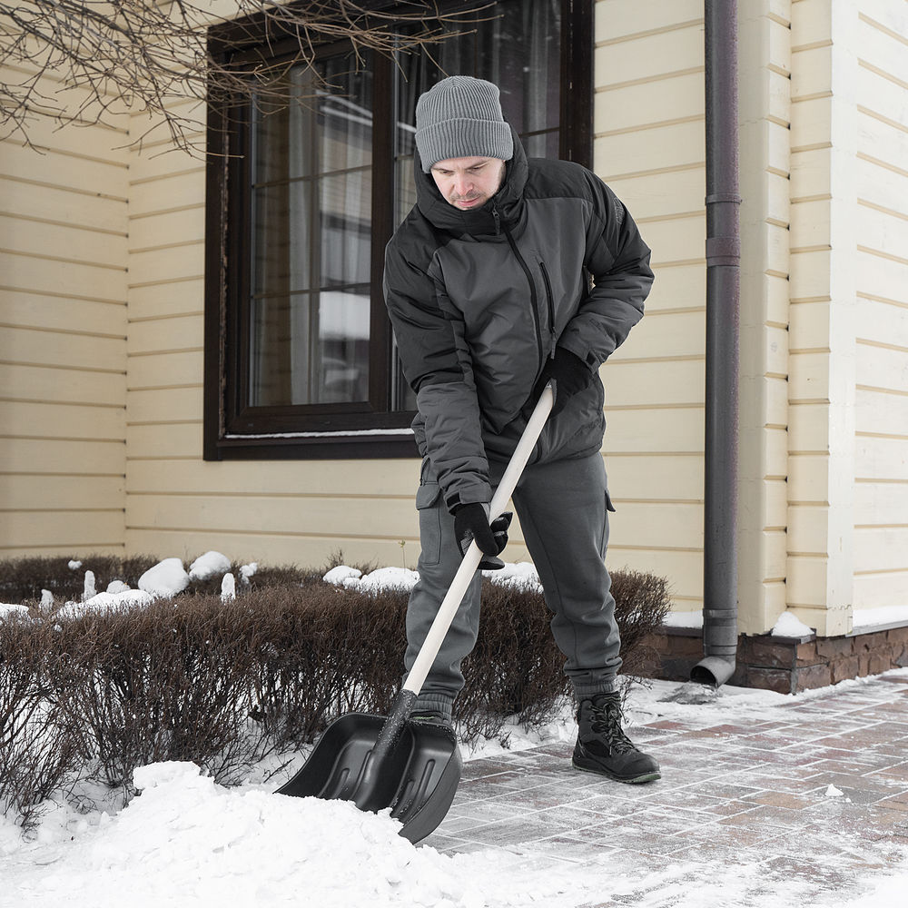 Лопата для уборки снега пластиковая, 360 х 405 х 1550 мм, деревянный черенок в/с, Сибртех (61566)