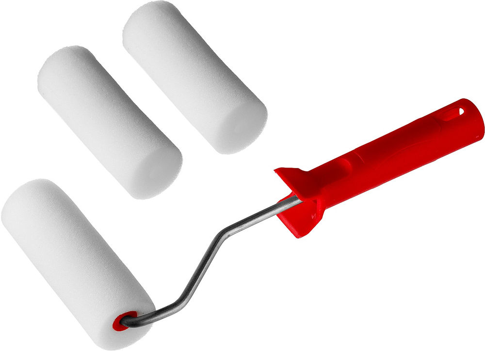 Малярный валик в наборе ПОРОЛОН, 40 х 100 мм, бюгель 6 мм, 3 шубки + ручка, для водорастворимых ЛКМ MIRAX 0363-10_z01