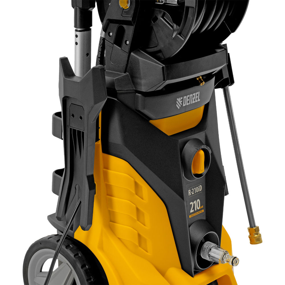 Моечная машина высокого давления R-210iD, 2600 Вт, 210 бар, 8.0 л/мин, асинхронный двигатель, барабан Denzel (58237)