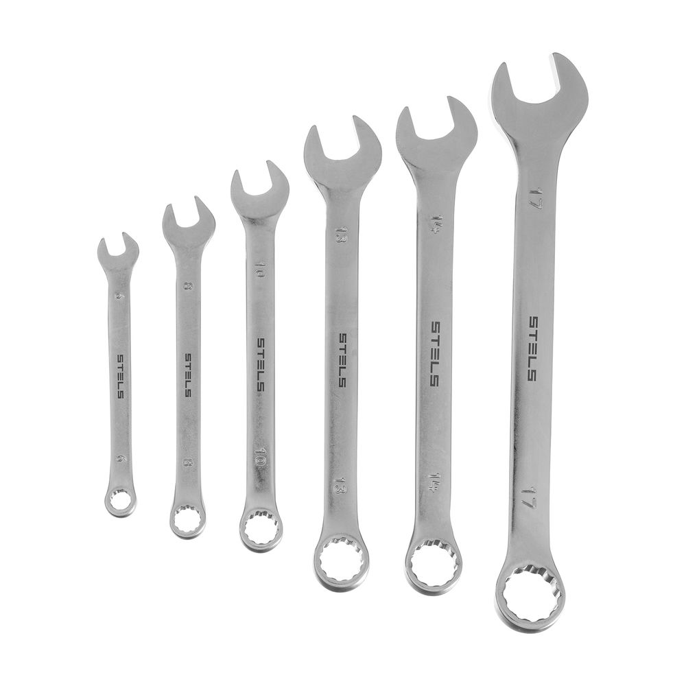 Набор ключей комбинированных 6-17 мм, 6 шт., CrV, матовый хром Stels (15442)