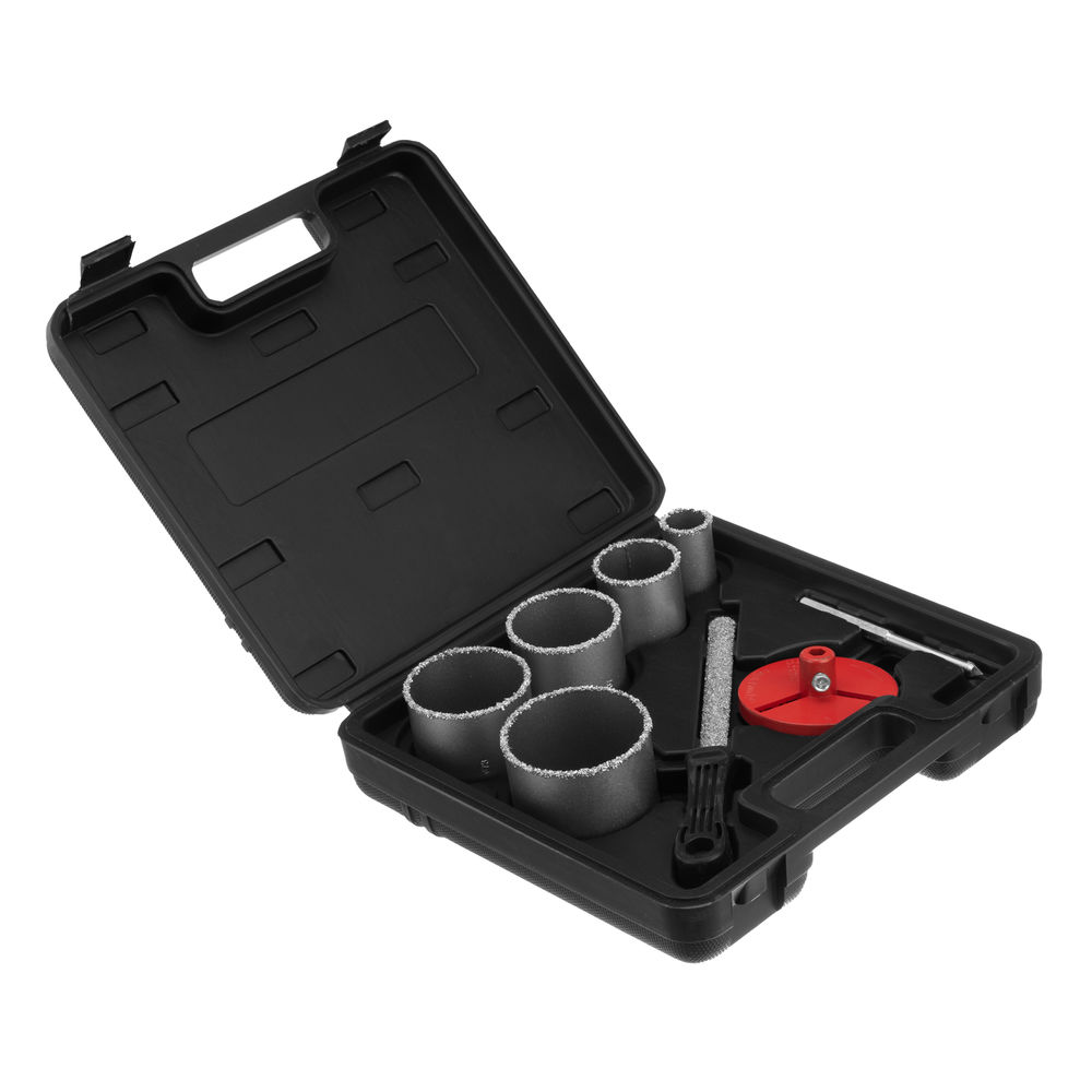 Набор коронок по керамической плитке, 33-53-67-73-83 мм, напил, в пластиковом боксе, шестигранный хвостовик Matrix (72842)