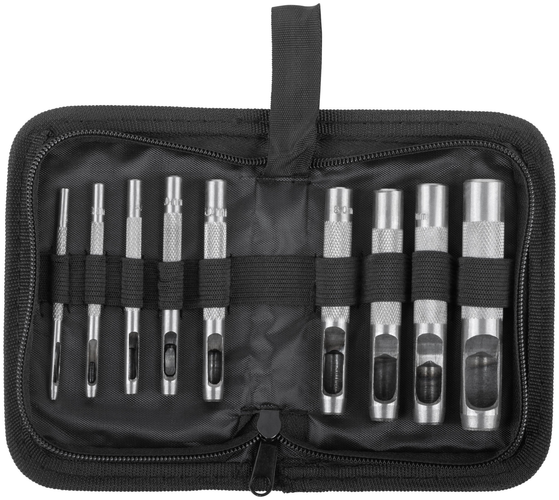 Пробойники для кожи, набор 9 шт. (отверстия 2-3-4-5-6-8-9-10-13 мм ) (67428)