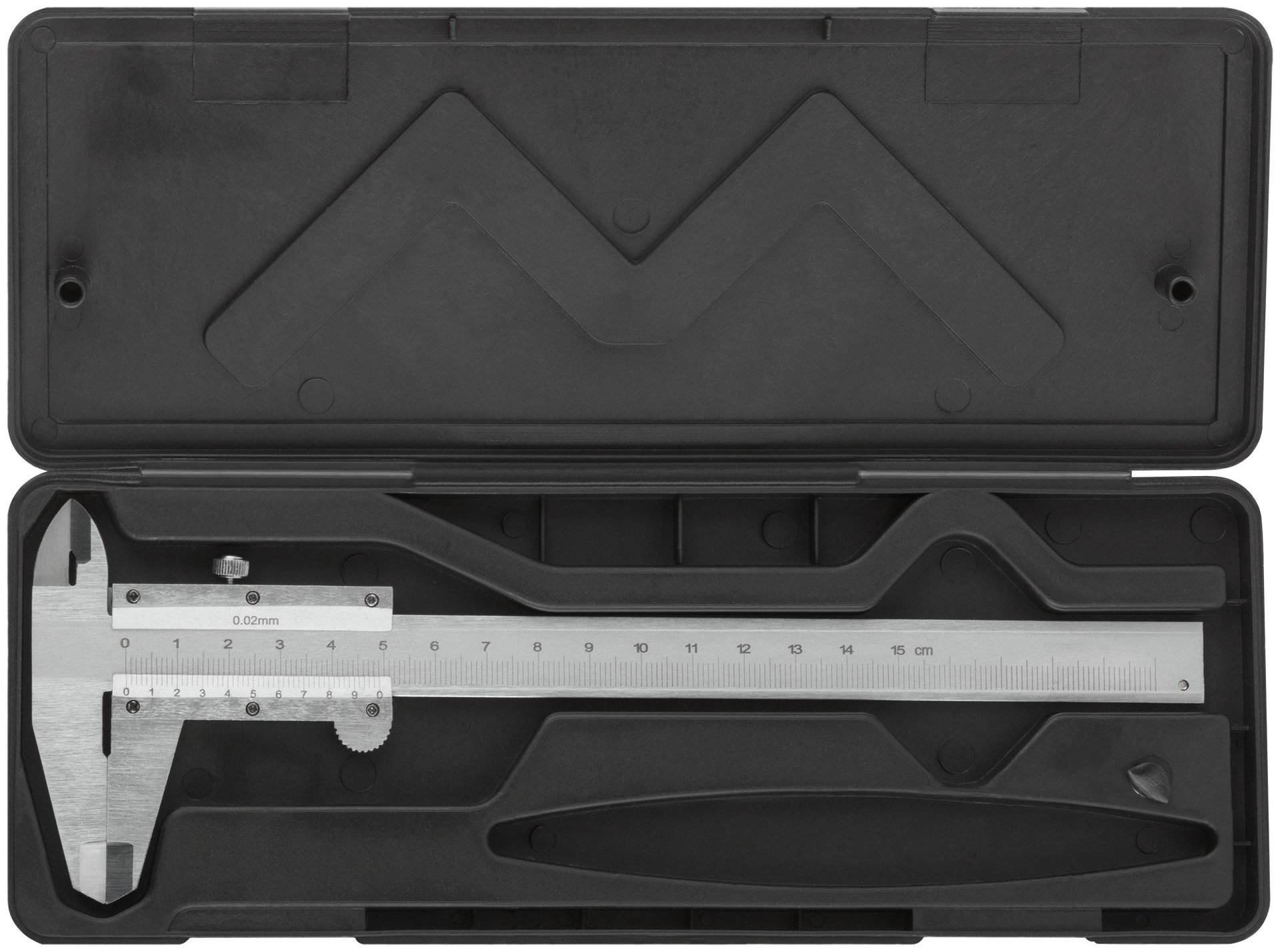 Штангенциркуль металлический хромированный 150 мм/ 0,02 мм ( пластиковый кейс ) (19840)