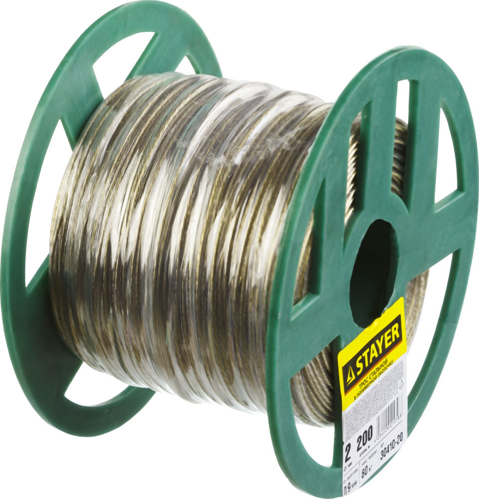 Трос стальной в полимерной оболочке STAYER 2 мм, L 200 м 30410-20