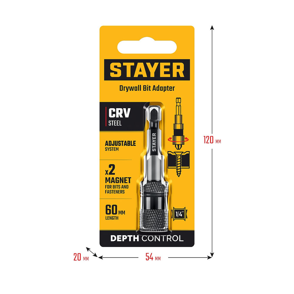 Адаптер DC 65, с регулировкой глубины вкручивания для ГКЛ STAYER 26741