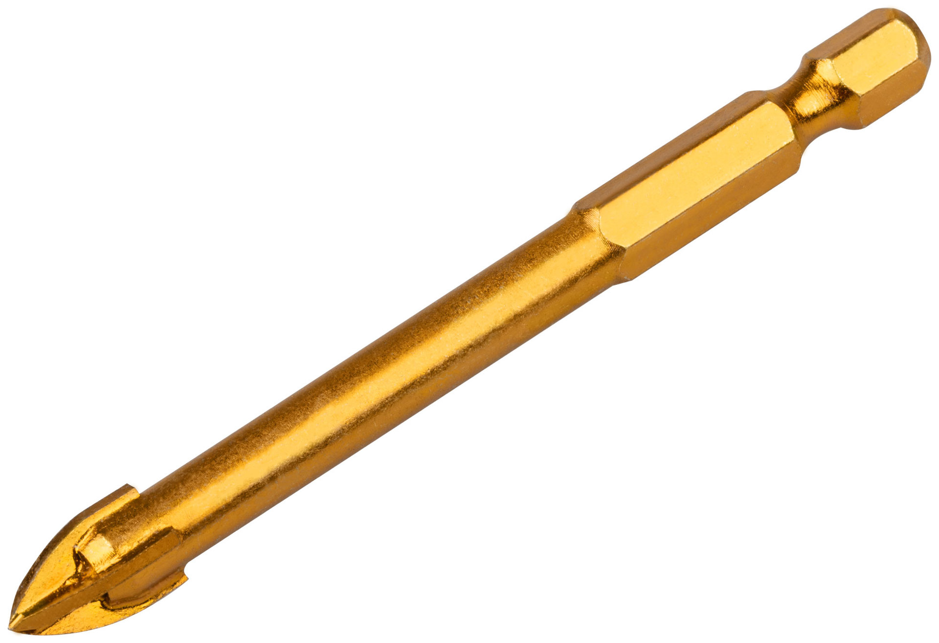 Сверло по кафелю, 4 режущие кромки, титановое покрытие, U-хвостовик под биту 8х76 мм (35477)