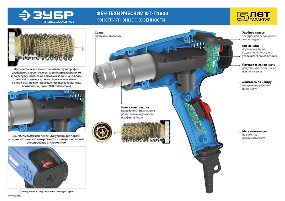 Фен технический 1800 Вт кейс Профессионал ЗУБР ФТ-П1800 К