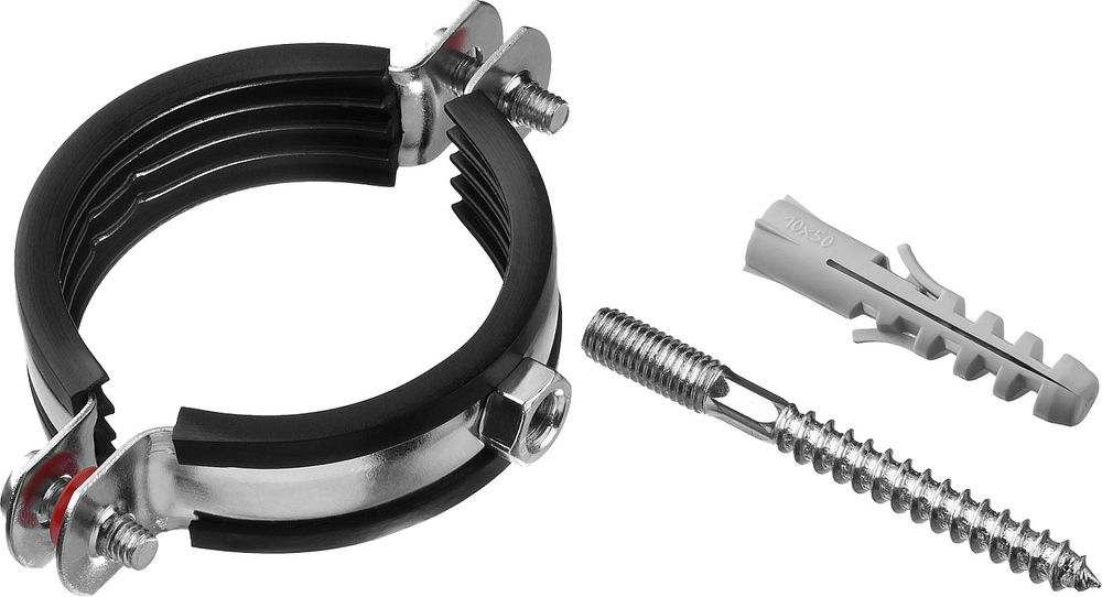 Хомут трубный с сантехнической шпилькой и дюбелем 2, цинк, 1 шт ЗУБР 37866-59-65