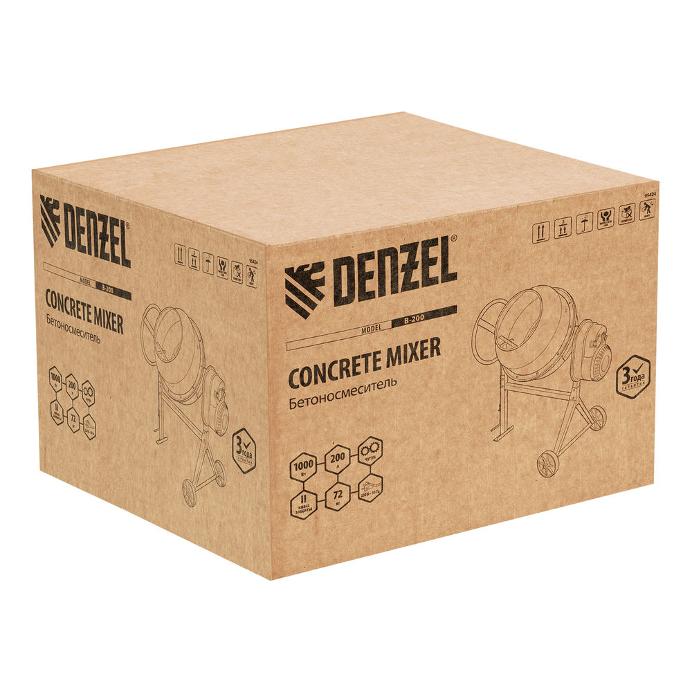 Бетоносмеситель B-200, 1000 Вт, 200 л Denzel (95424)