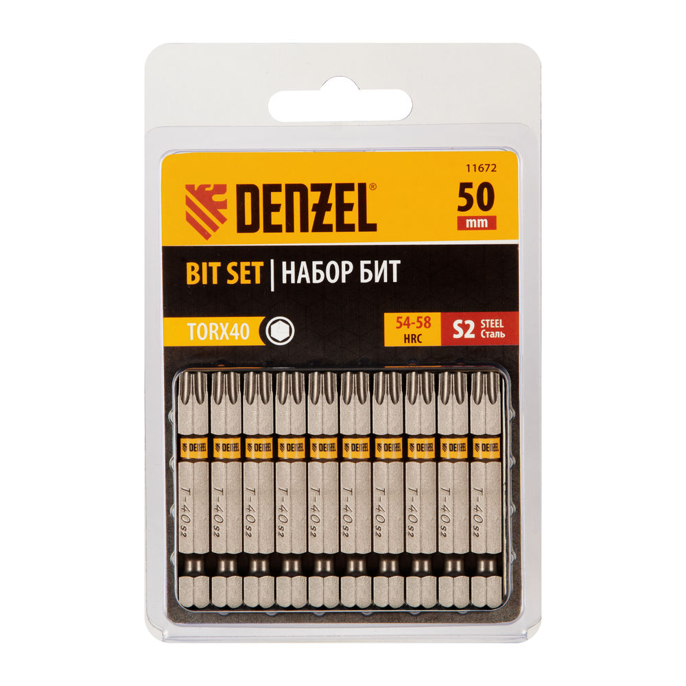 Бита TX 40х50, сталь S2, шестигранный профиль, 10 шт. Е 6,3 Denzel (11672)
