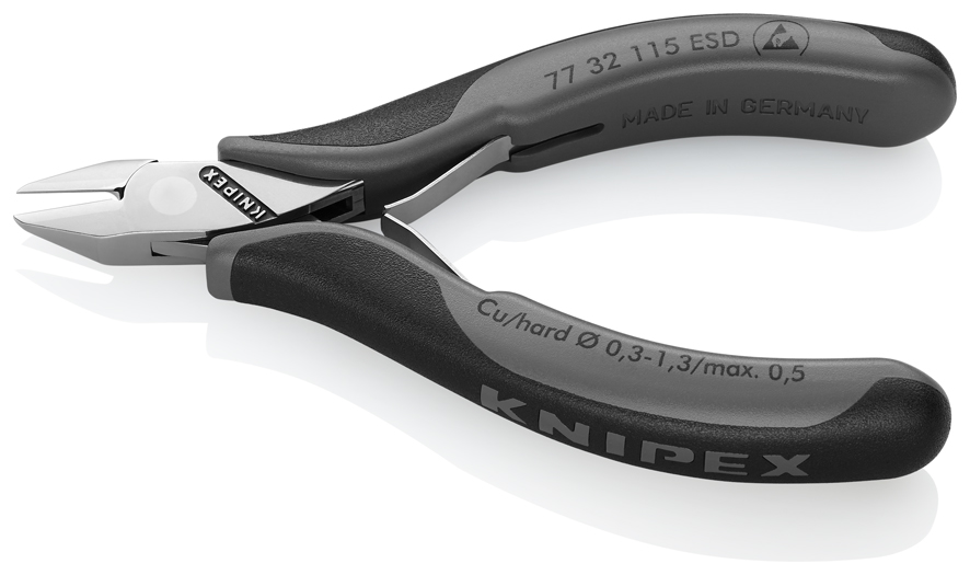 Бокорезы для электроники ESD, острая головка, 115 мм, 2-комп антистатические ручки (KN-7732115ESD)