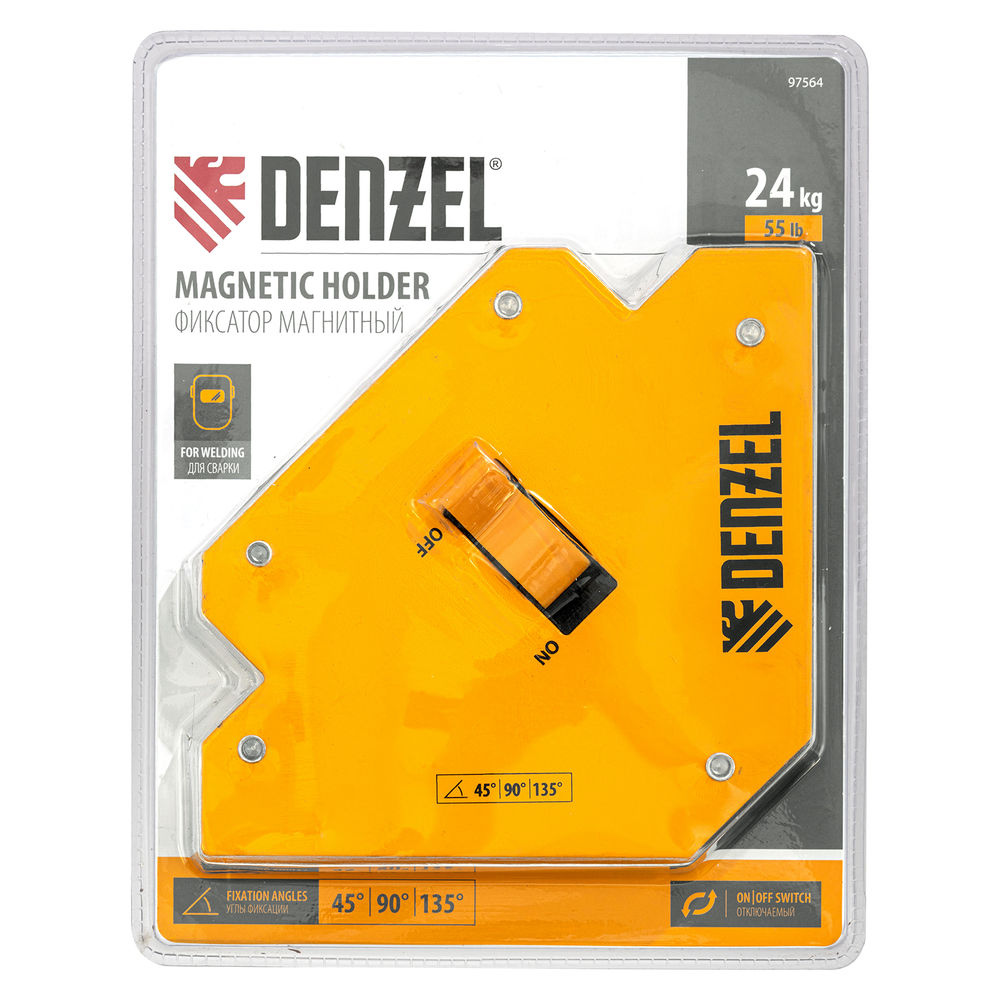 Фиксатор магнитный отключаемый для сварочных работ усилие 55 LB, 45х90х135 град. Denzel (97564)