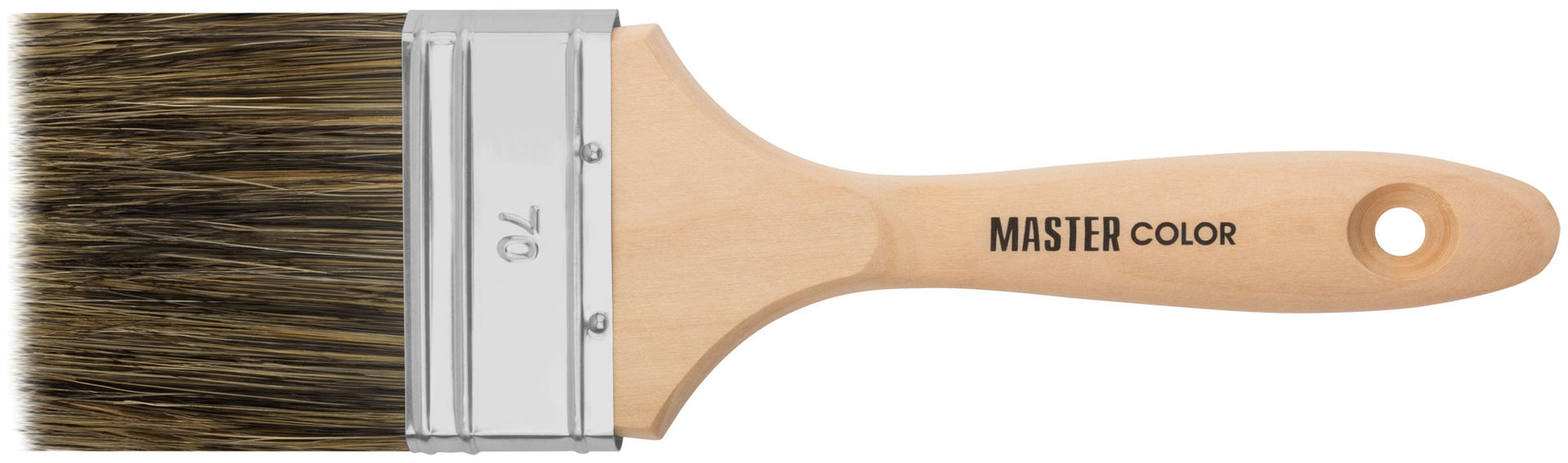 Кисть флейцевая, ширина 70 мм, толщина 18 мм, 50% ПБT/50% чер. натур. щетина, нержавеющий обжим. (30-0055д)