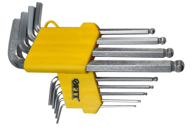 Ключи шестигранные, CrV сталь, 9 шт., 1,5-10 мм, с шаровым наконечником, длинные, в пластиковом держателе