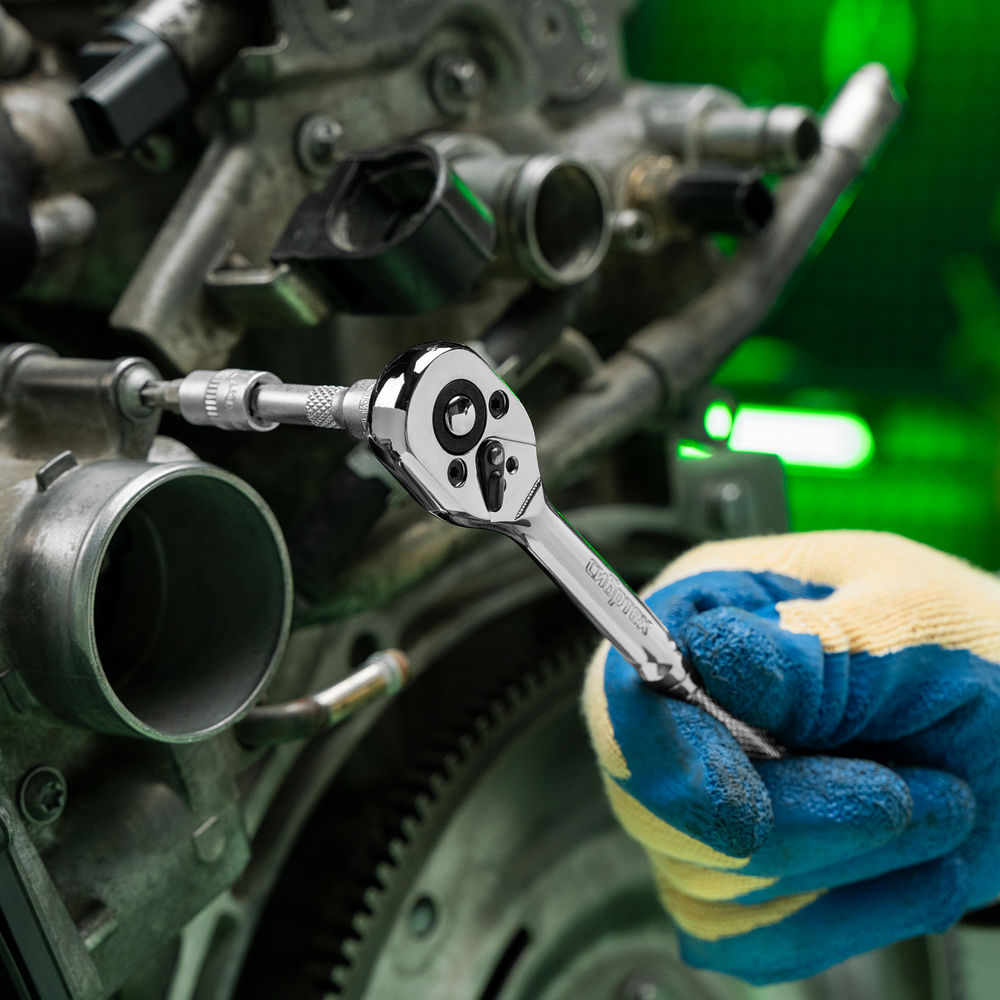 Ключ-трещотка 1/4, 45 зубьев, цельнометаллический, с быстрым сбросом, CrV, хром Сибртех