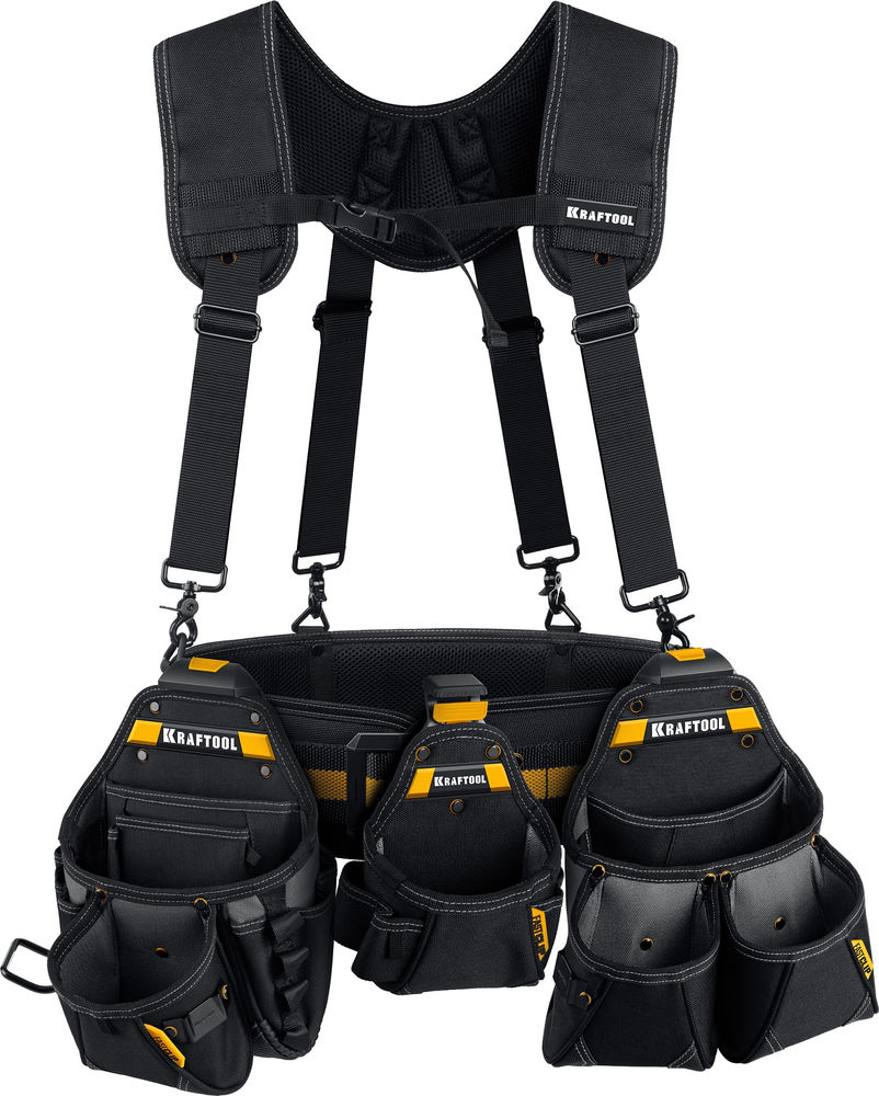 Пояс монтажника в комплекте: пояс монтажника, подтяжки и 3 сумки KBS-5 KRAFTOOL 38760-5
