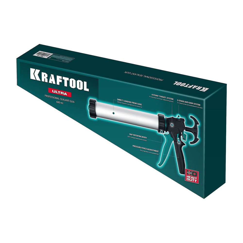Закрытый пистолет для герметикаа ULTRA, 600 мл, прямой забор, регулировка силы давления, вариативная антикапельная система KRAFTOOL 06677-60