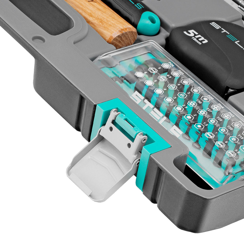 Набор инструментов, 1/2, 1/4, CrV, пластиковый кейс 98 предметов Stels