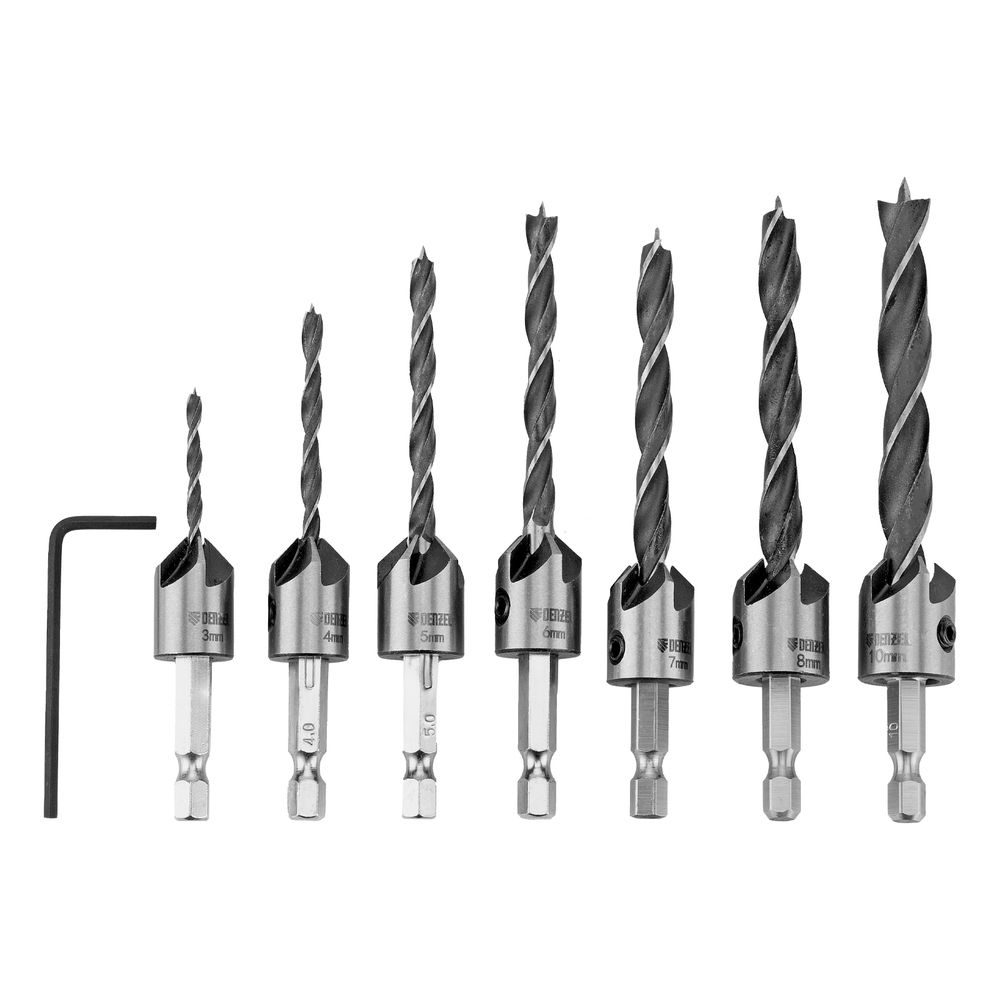Набор сверл зенкеров по дереву, 3-10 мм, 7 шт Denzel (704272)