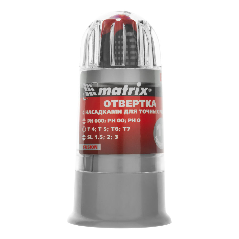 Отвертка для точных работ Fusion с насадками, 11 предметов, в пластиковом пенале, трехкомпонентная рукоятка Matrix