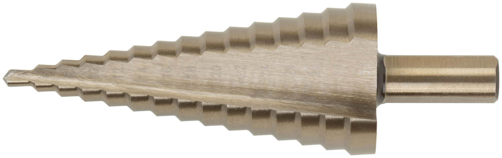 Сверло ступенчатое HSS Co5% ( Р6М5К5 ) по металлу, 15 ступеней, 4-32 мм