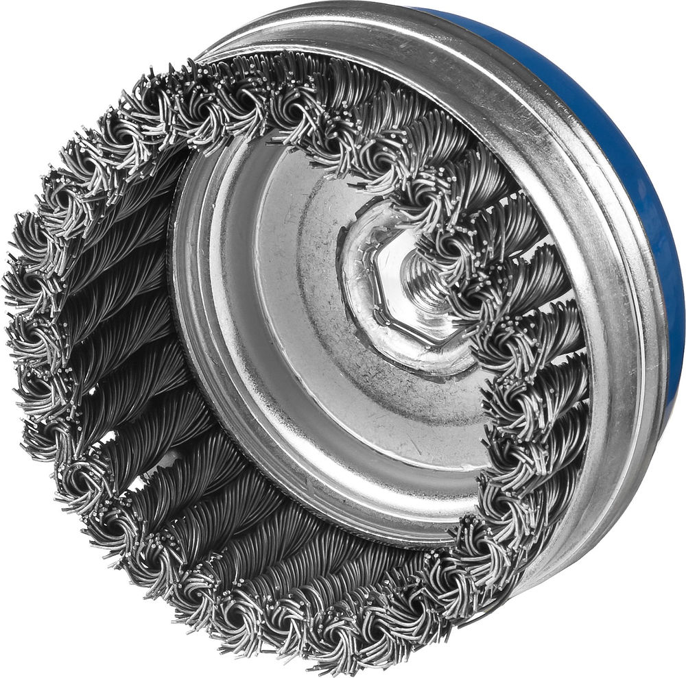 Щетка-крацовка чашечная усиленная для УШМ 100 мм, жгутированная стальная проволока 0.8 мм ЗУБР Профессионал 35271-100_z02