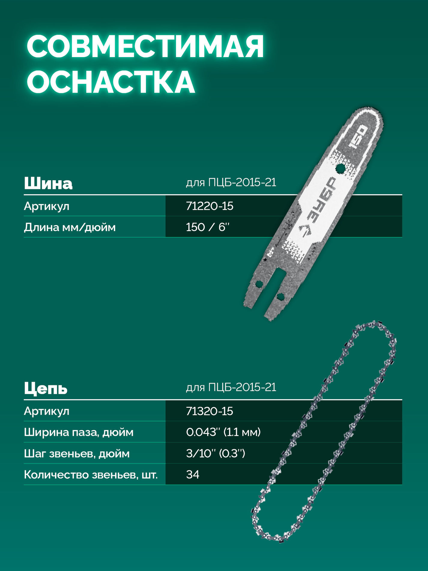 ЗУБР 20 В, 150 мм шина, 1 АКБ LMS (2 Ач), мини-пила цепная аккумуляторная (ПЦБ-2015-21)