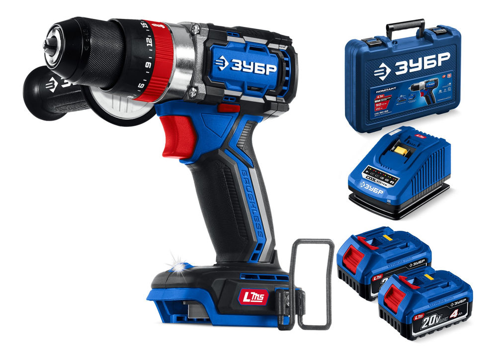Дрель-шуруповерт ударная бесщеточная 20 В 70 Н·м 2 АКБ LMS 4 А·ч кейс Профессионал ЗУБР DBS-70-42