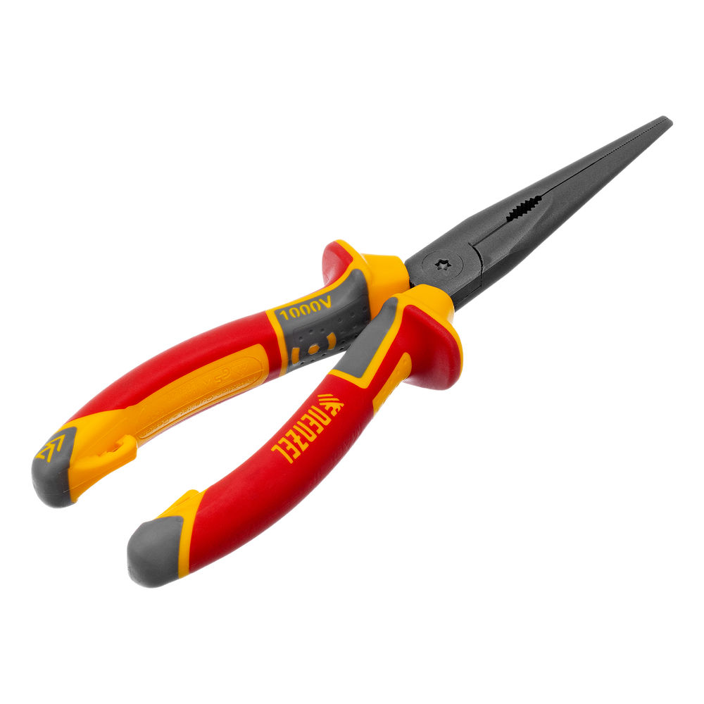 Длинногубцы прямые, диэлектрические рукоятки до 1000 В, трехкомпонентные рукоятки, 205мм Denzel (17305)