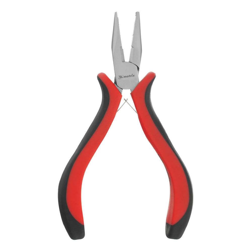Длинногубцы прямые Mini, 130 мм, никелированные, авторазжим, двухкомпонентные рукоятки Matrix (17810)