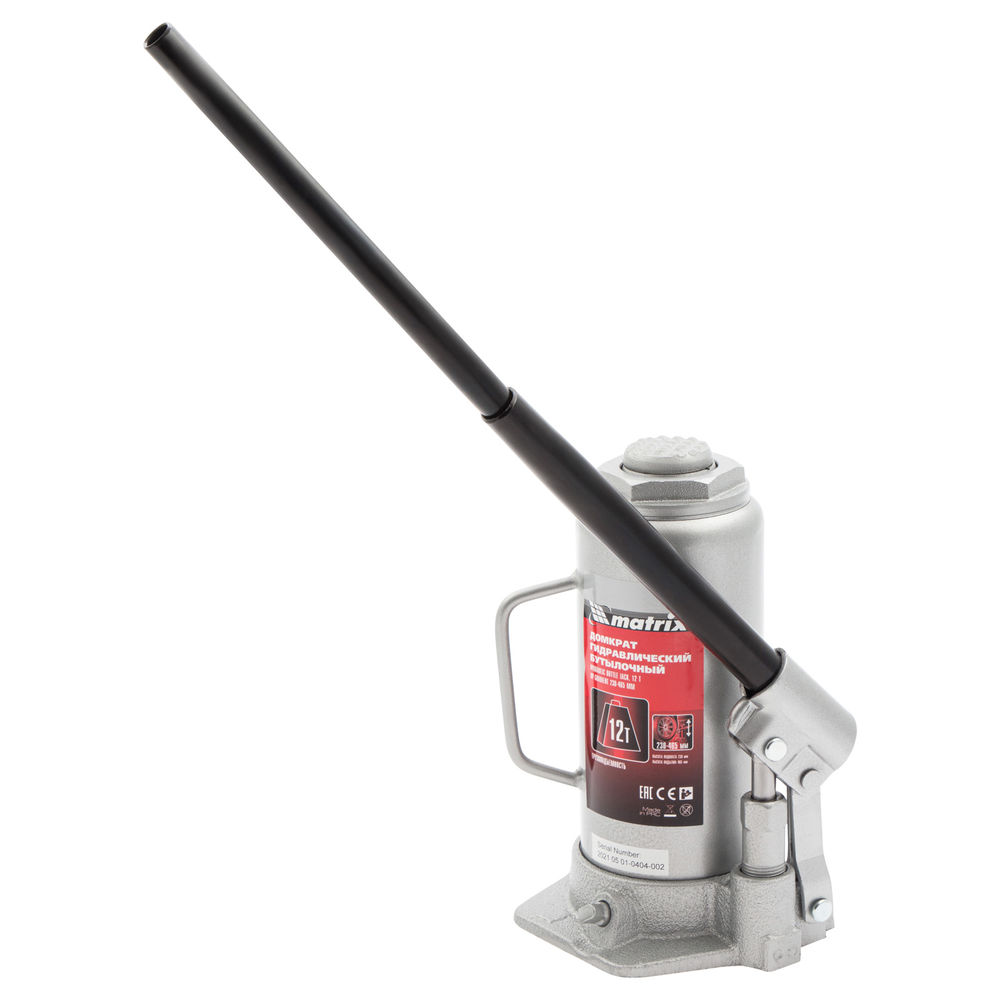 Домкрат гидравлический бутылочный, 12 т, высота подъема 230-465 мм Matrix